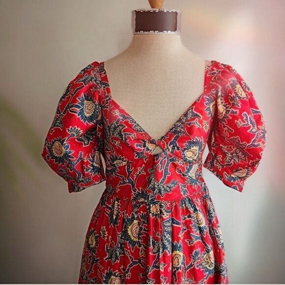 House of Harlow 1960 | NWT Women's Red Floral Knot Tie Sweetheart Dress Size L - Picture 4 of 9